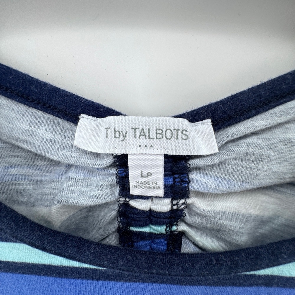 T by Talbots Womens Petite Large Blue Striped Short Sleeve Open Back Top LP - Picture 3 of 7